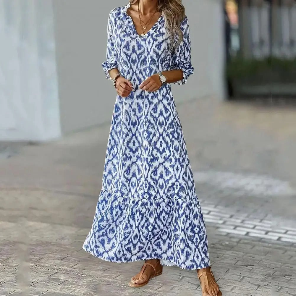 Letnia Sukienka Maxi Damska Zwiewny Elegancki Wzór