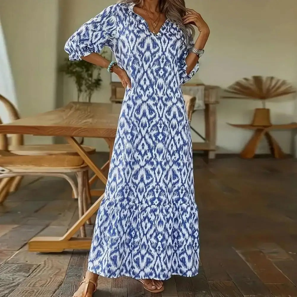 Letnia Sukienka Maxi Damska Zwiewny Elegancki Wzór