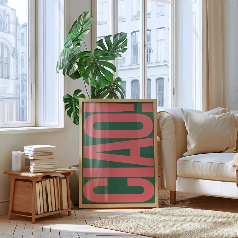 Stylowy obraz na ścianę Ciao typografia dekor