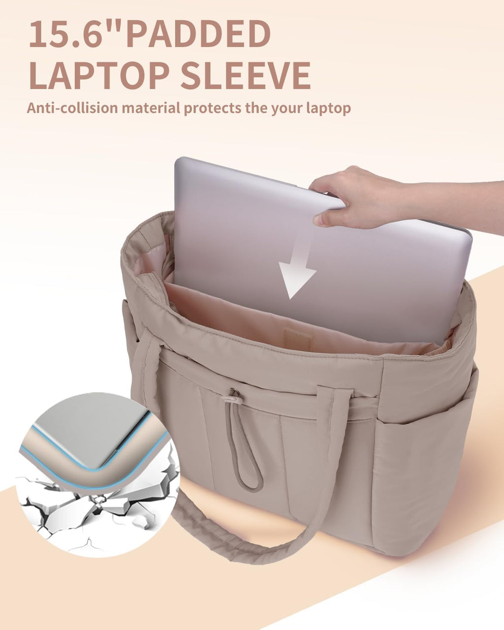 Elegancka tote torba na co dzień z przegrodą na kubek i bezpieczną przegrodą na laptopa