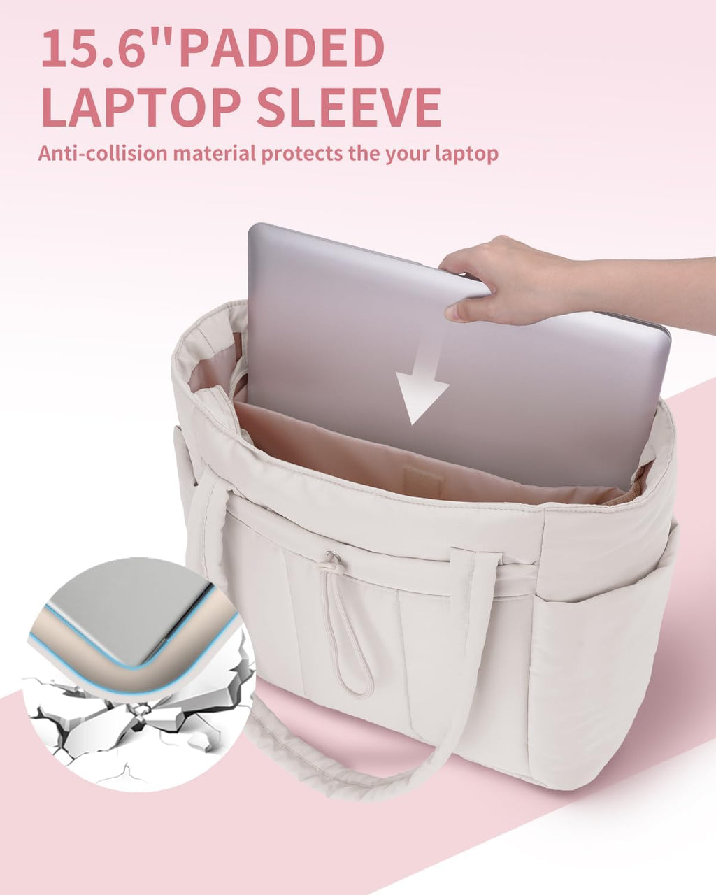 Elegancka tote torba na co dzień z przegrodą na kubek i bezpieczną przegrodą na laptopa