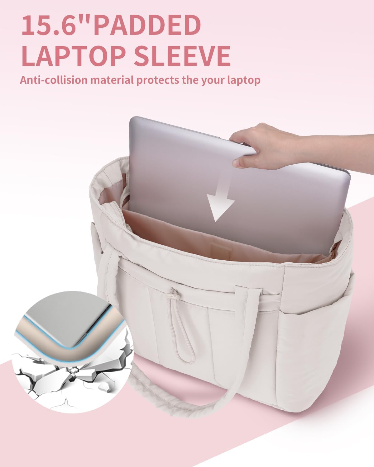 Elegancka tote torba na co dzień z przegrodą na kubek i bezpieczną przegrodą na laptopa