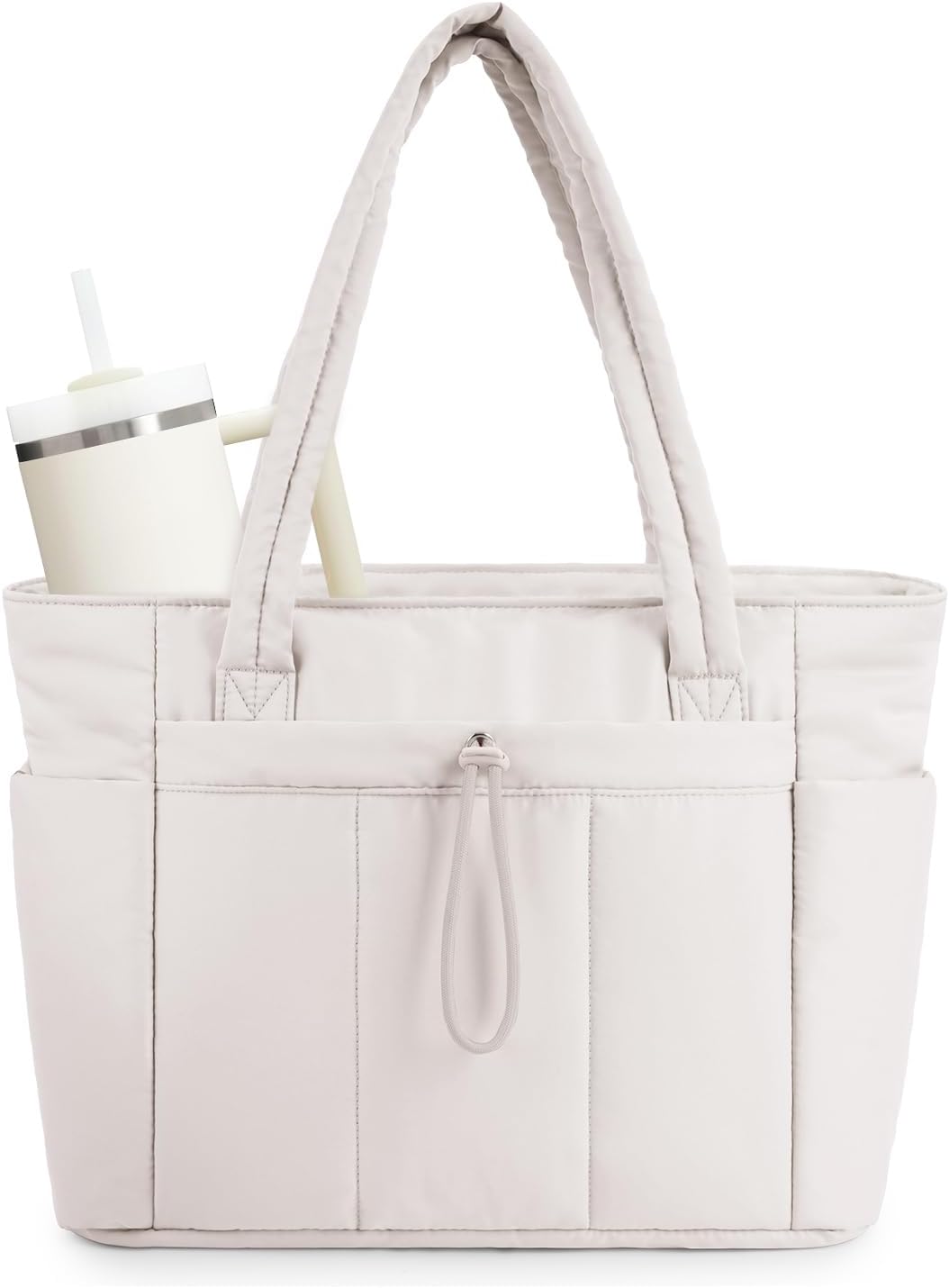 Elegancka tote torba na co dzień z przegrodą na kubek i bezpieczną przegrodą na laptopa
